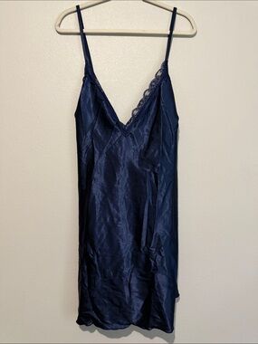 Dreamgirl Navy Satin Lace-Trim Slip